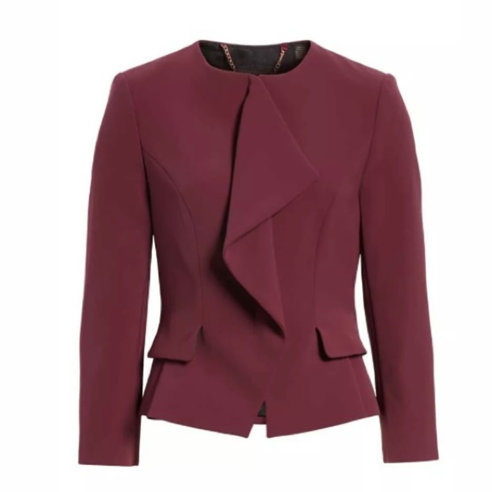 Ted Baker Burgundy Ruffle Front Blazer